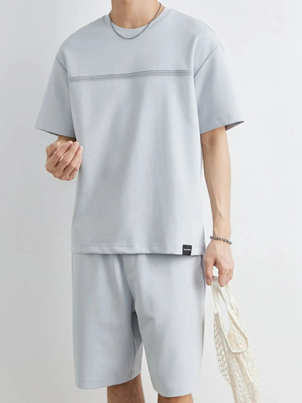 Men's Plus Size Round Neck Short Sleeve Top and Shorts Set by Trendsi