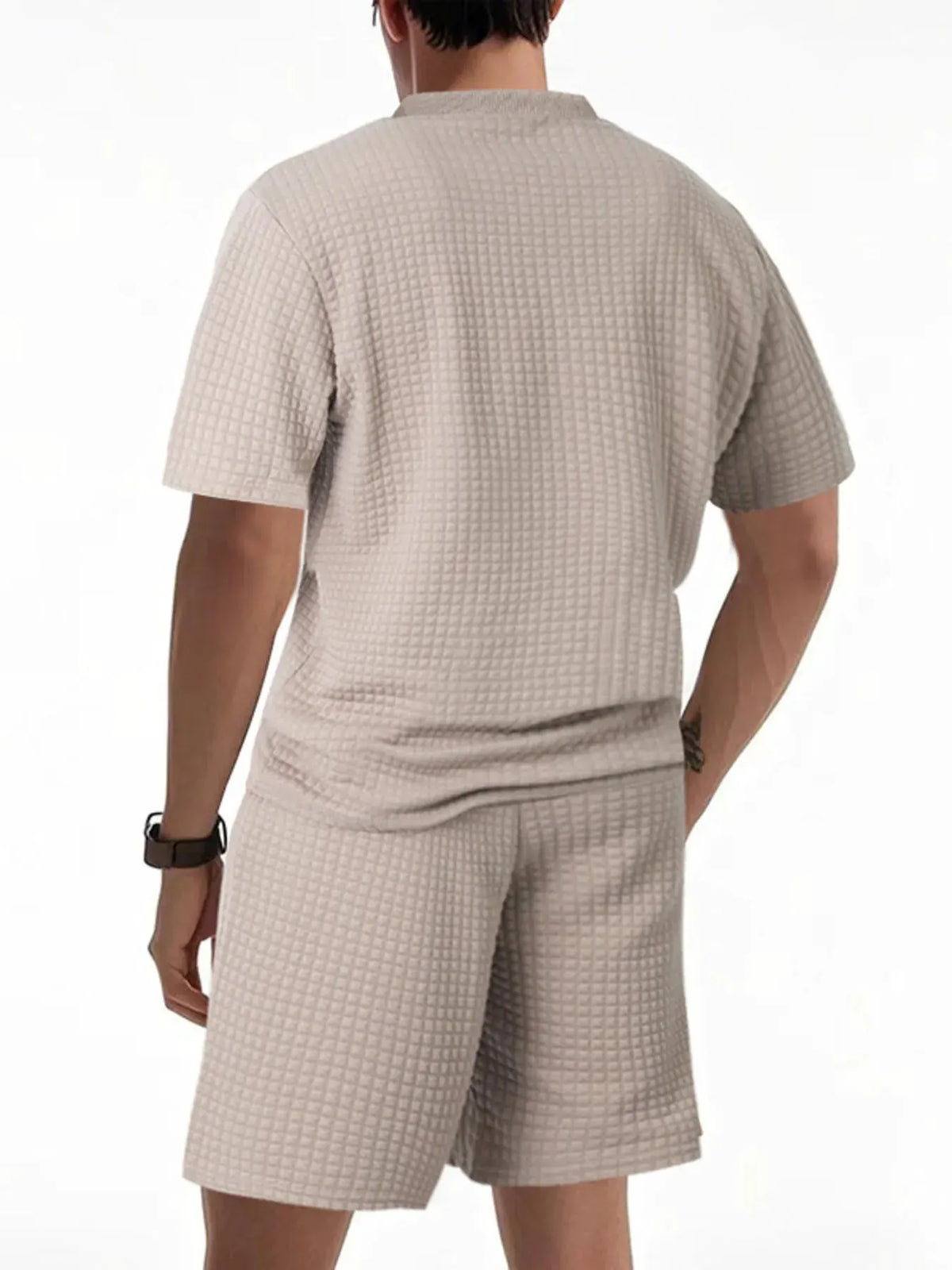 Men's Full Size Textured Round Neck Top and Shorts Set Plus SIze by Trendsi