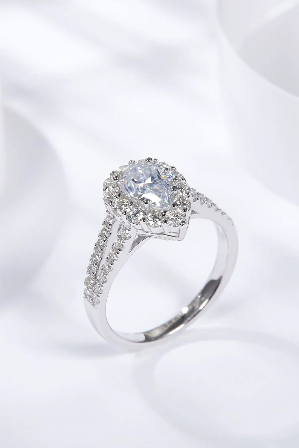 1 Carat Moissanite Teardrop Split Shank Ring by Partner Label