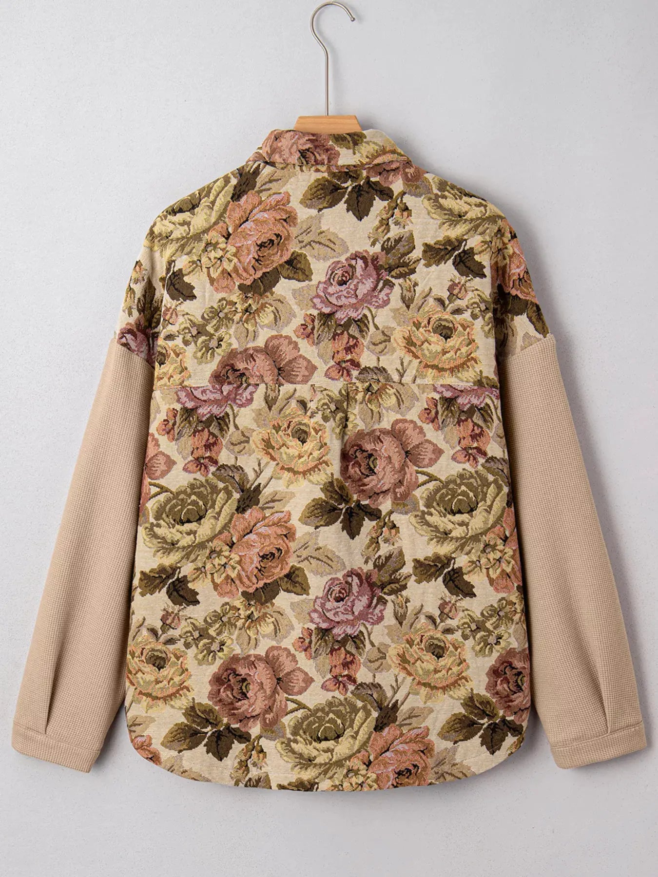 Floral Waffle Knit Patchwork Chest Pockets Buttoned Jacket by Partner Label