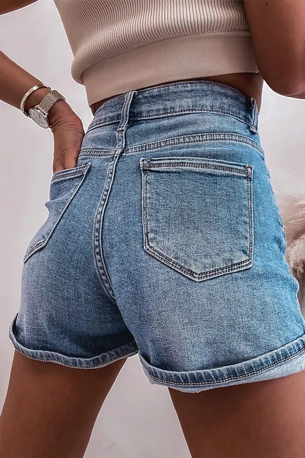 Rhinestone High Waist Denim Shorts by Partner Label