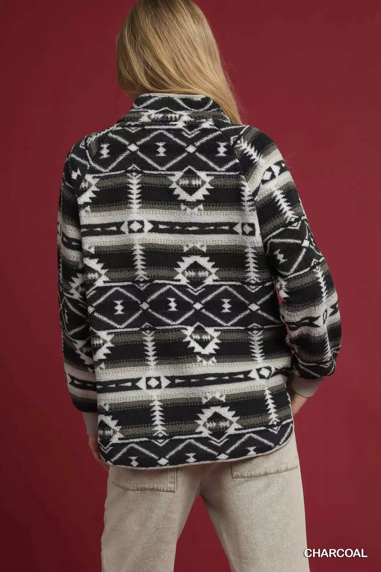 Umgee Aztec Print Sherpa Pullover by Umgee
