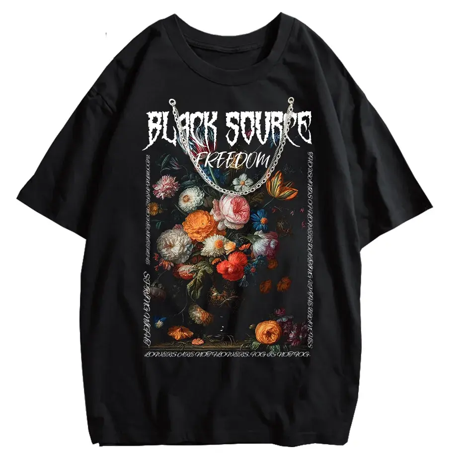 Gothic Rose Letter Print Vintage Washed Oversized T-Shirt by Vimost Shop