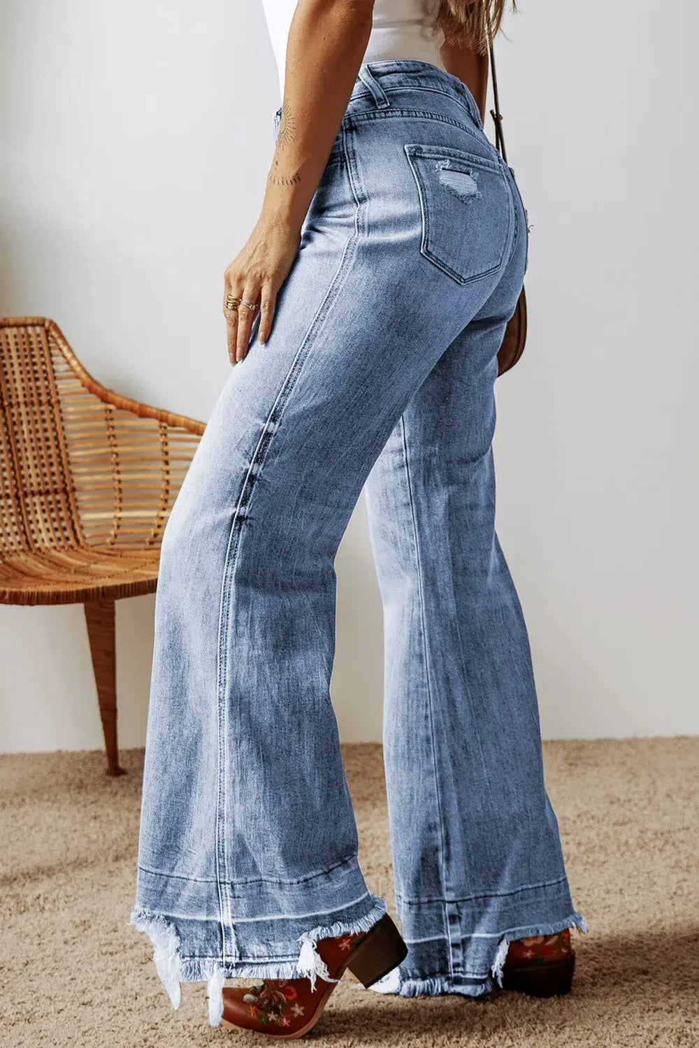 Raw Hem Bootcut Jeans with Pockets by Partner Label
