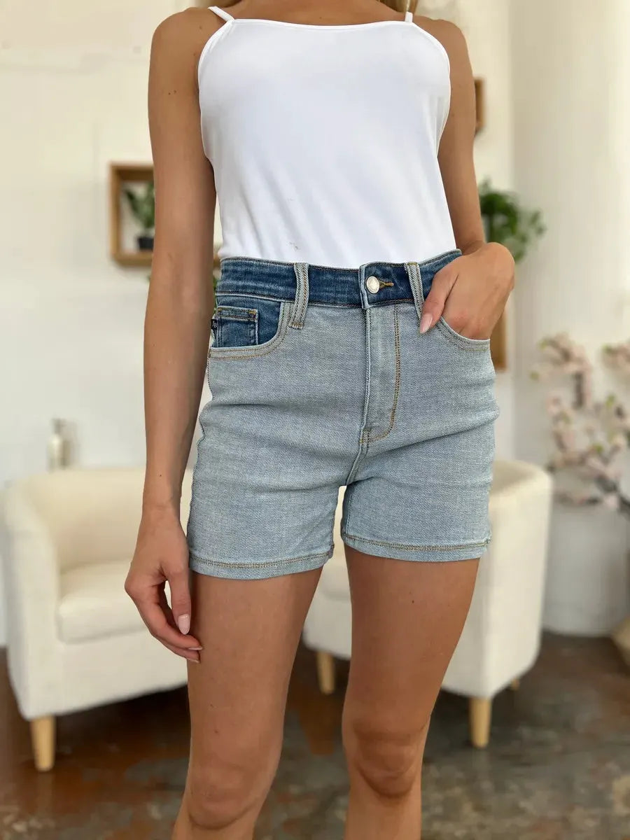 Judy Blue Full Size Color Block Denim Shorts by Judy Blue