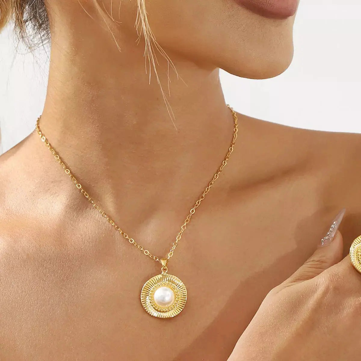 Alloy Pearl Pendant Necklace by Partner Labels