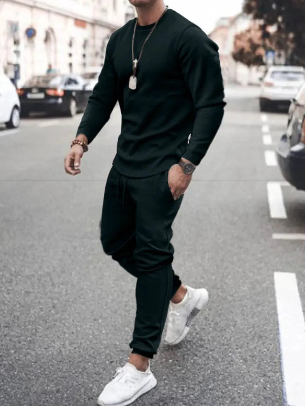 Men's Full Size Round Neck Long Sleeve Top and Pants Set Plus Size by Trendsi