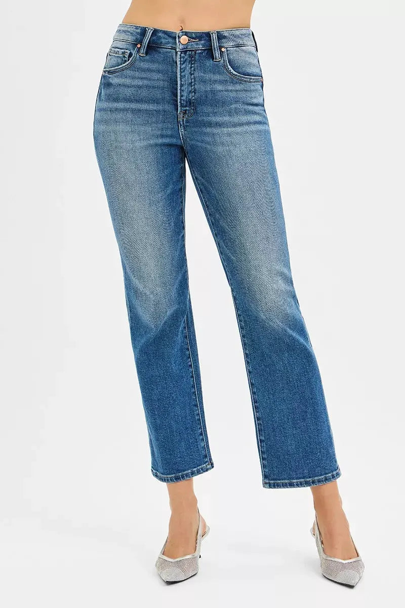 RISEN Tummy Control High Rise Crop Straight Jeans by RISEN