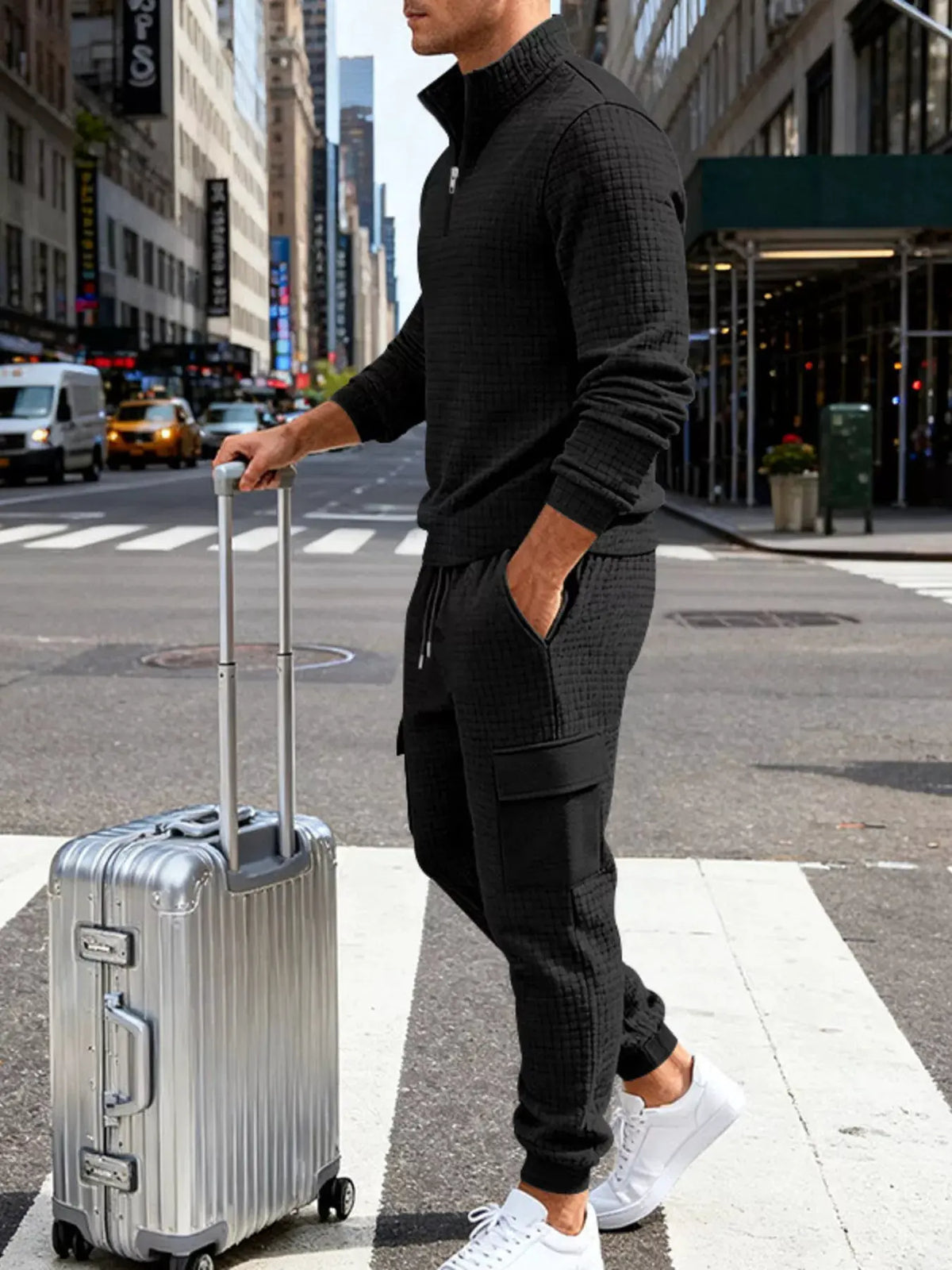 Men's Full Size Quarter-Zip Top and Cargo Joggers Set Plus Size by Trendsi