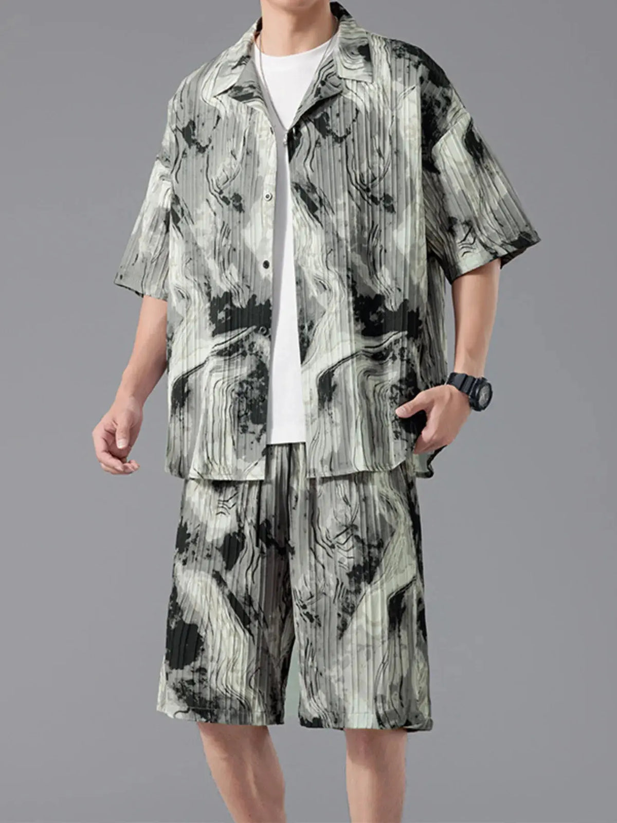 Men's Full Size Tie-Dye Casual Shirt and Shorts Set Plus Size by Trendsi