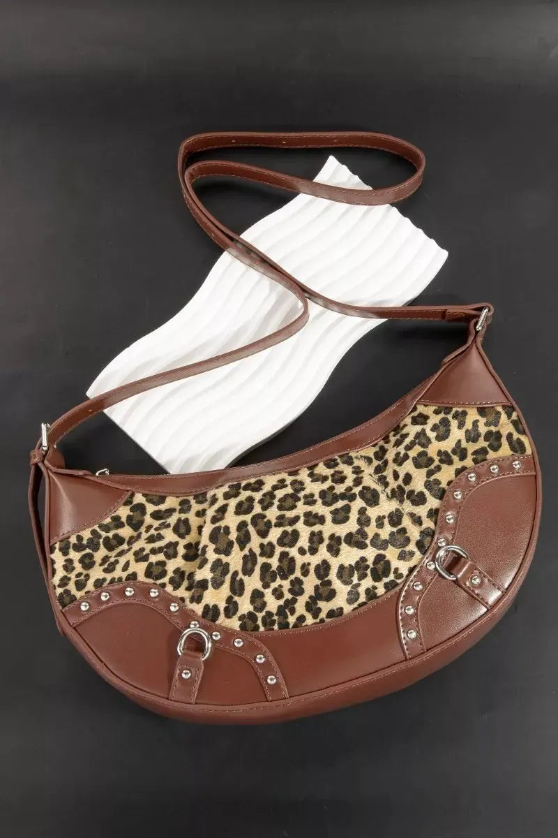 Fame Leopard Print Half Moon Shoulder Bag by Fame