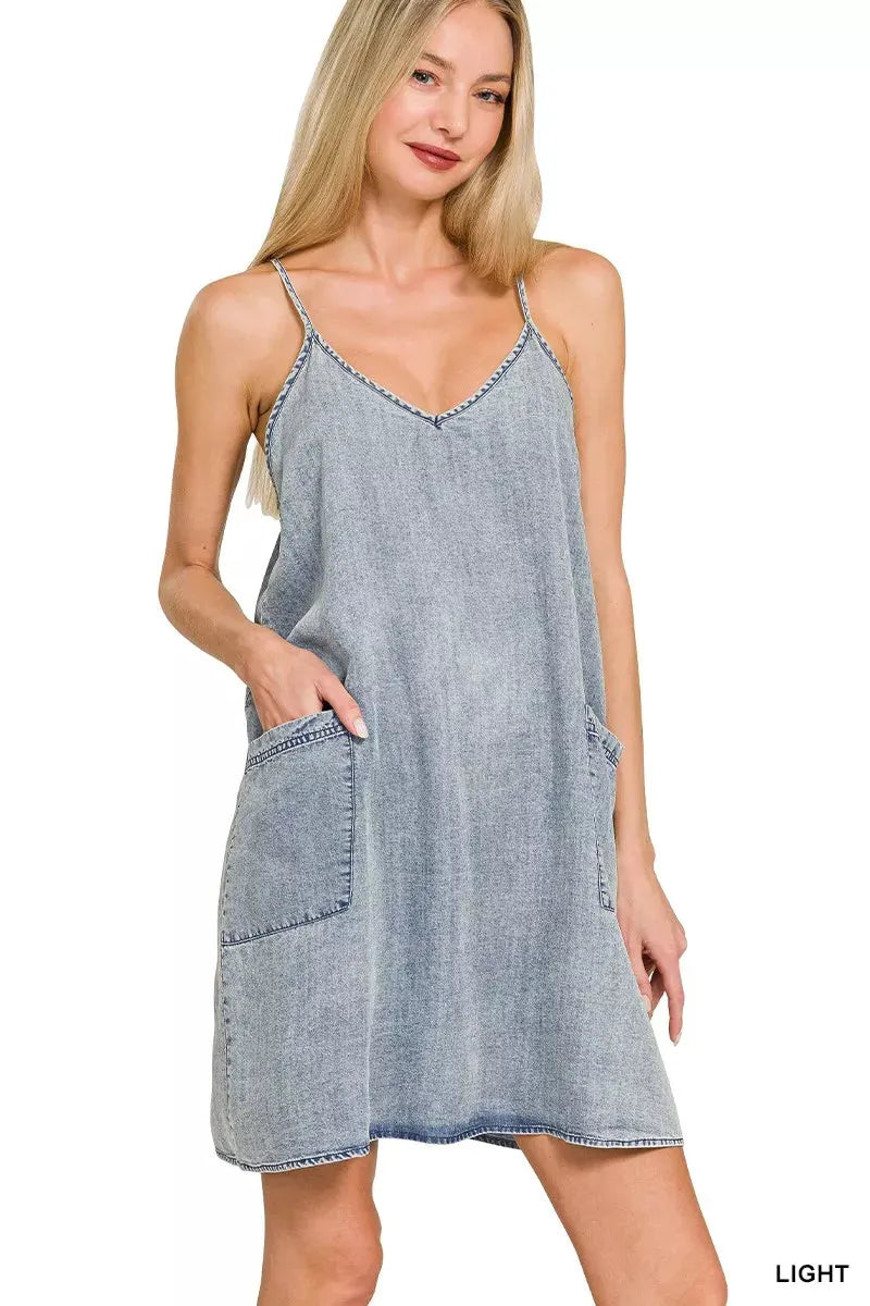 Zenana Enzyme Stone Washed Lyocell Mini Dress by Zenana