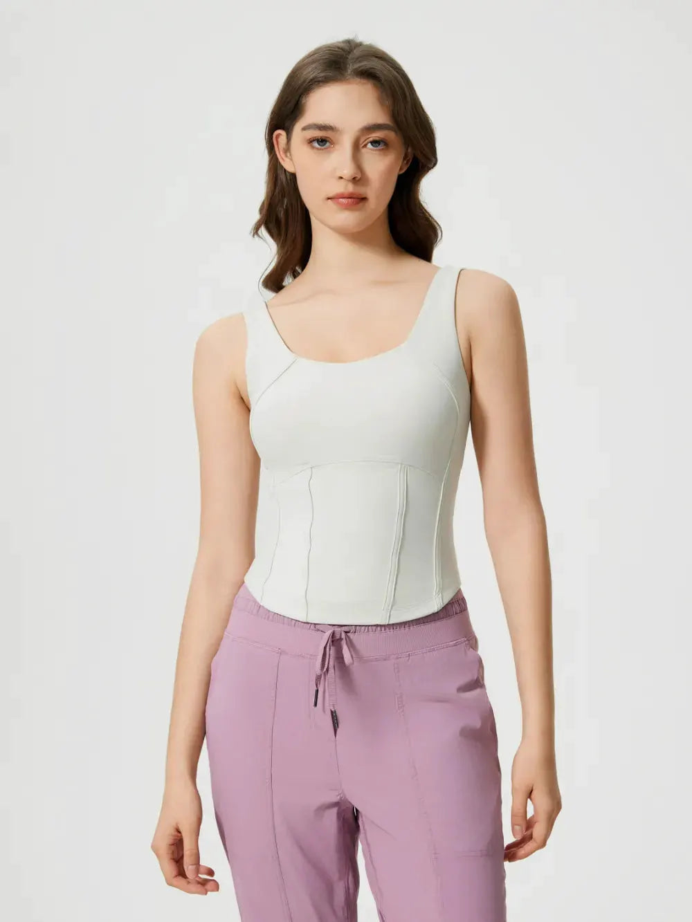 Millennia Round Neck Wide Strap Active Tank with Detachable Chest Pads by Millennia