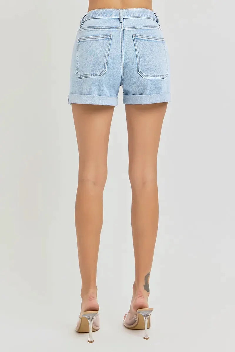 RISEN Full Size High Rise Belted Roll Up Shorts Plus Size by RISEN