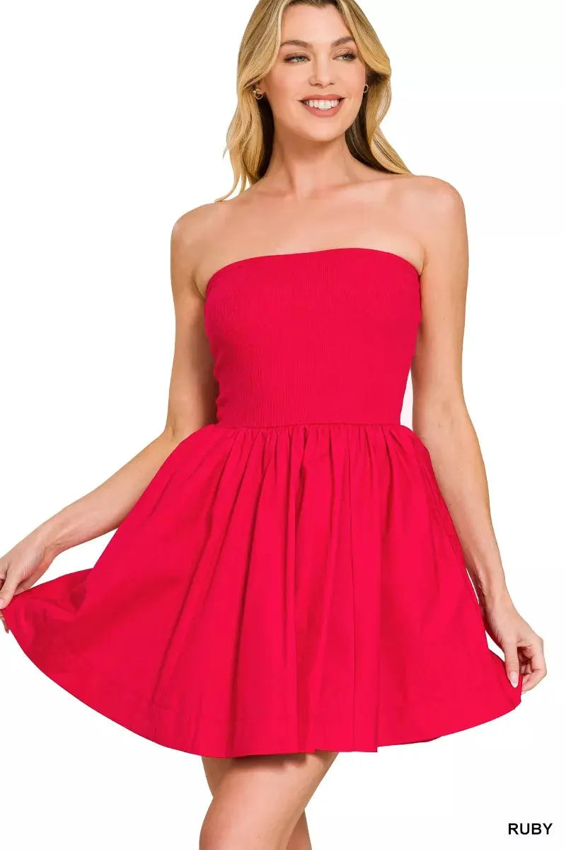 Zenana Combined Knit Tube Top Flare Mini Dress by Zenana