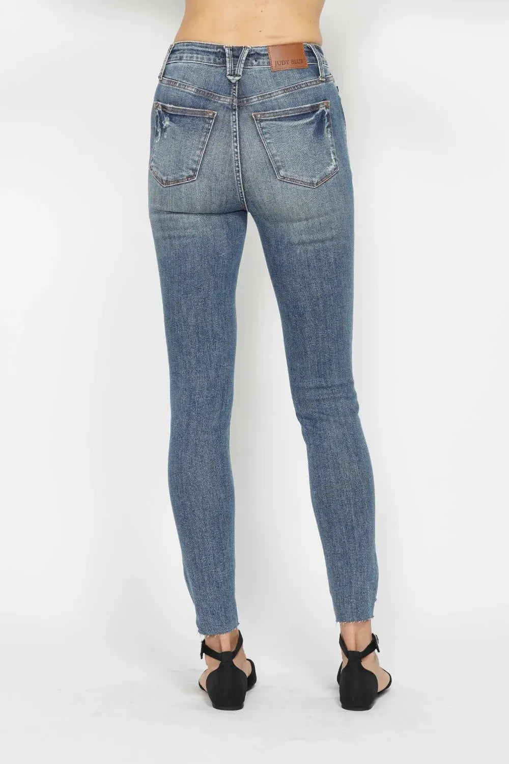 Judy Blue Full Size Tummy Control Vintage Wash Hem Destroy Skinny Jeans by Judy Blue