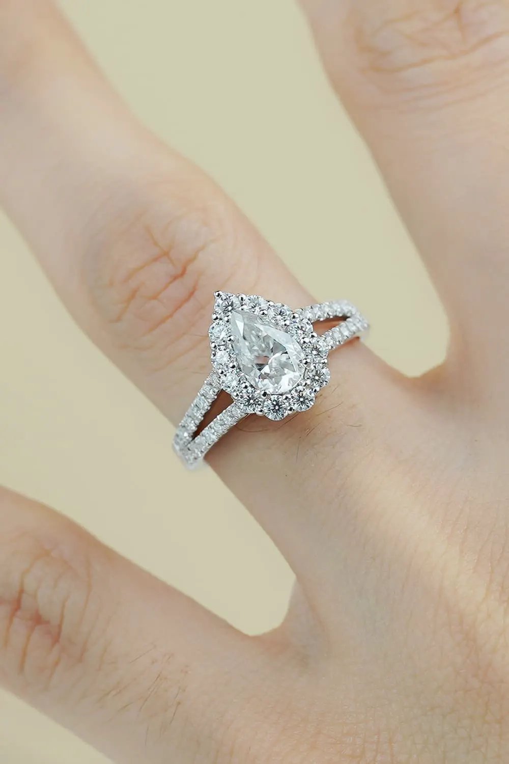 1 Carat Moissanite Teardrop Split Shank Ring by Partner Label