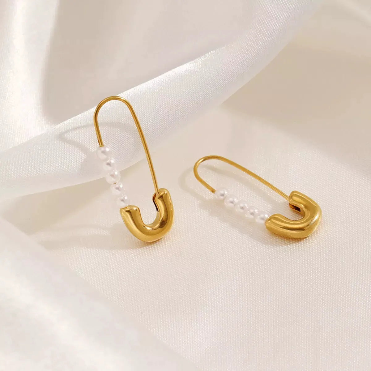Safety Pin Pearl Accent Earrings by Partner Label