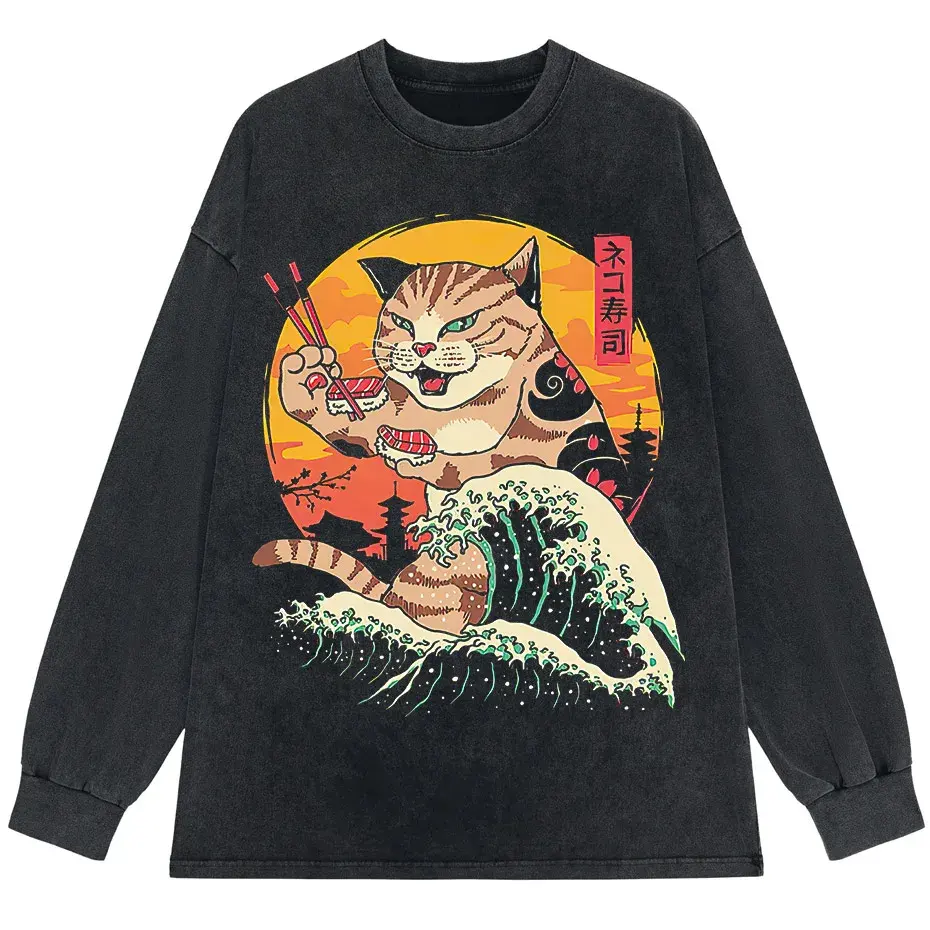 Japanese Genki Cat Anime Print Men's T-Shirt Casual O-Neck by Vimost Shop