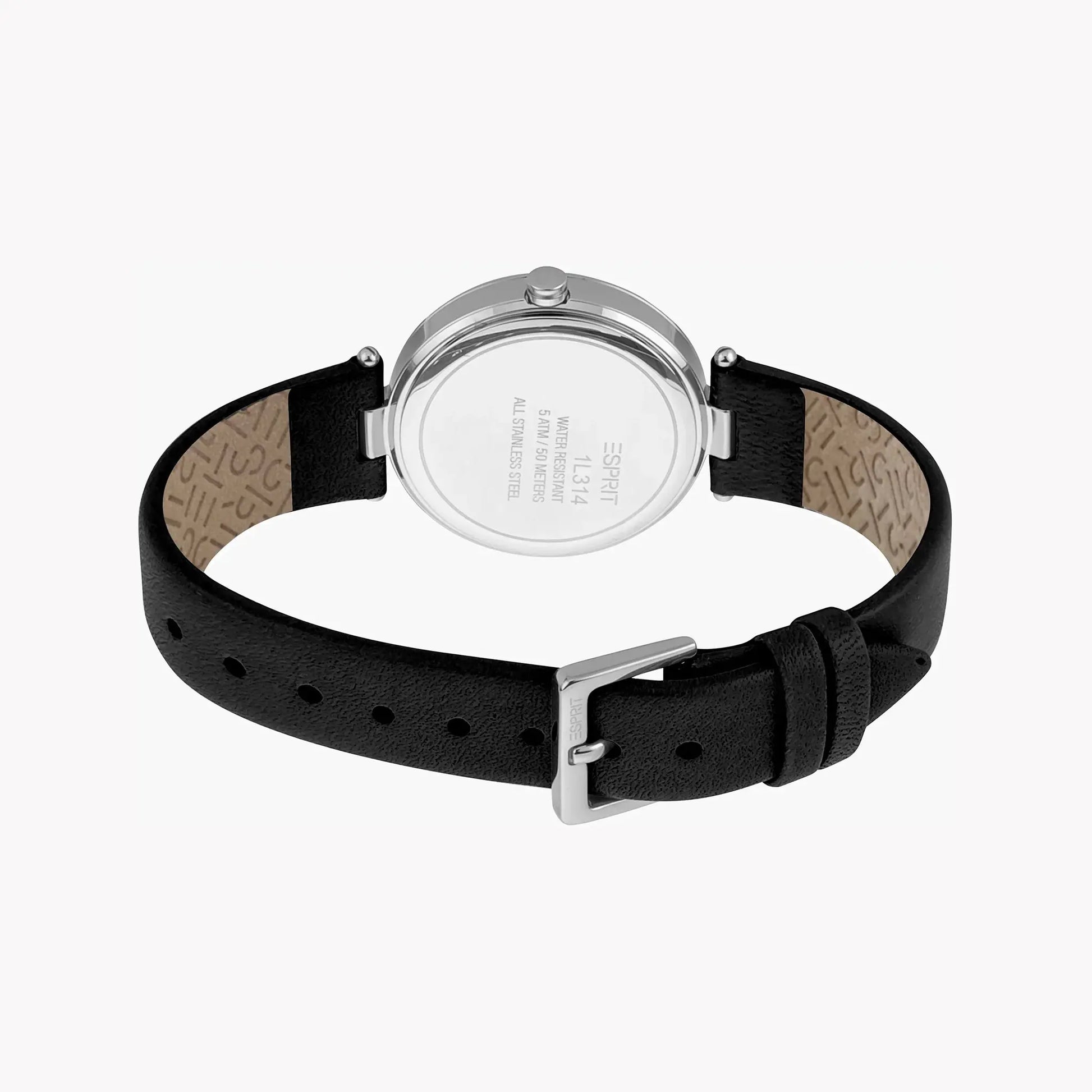 Esprit Women's Black Leather Watch, Silver Dial | ES1L314L0015 by ESPRIT