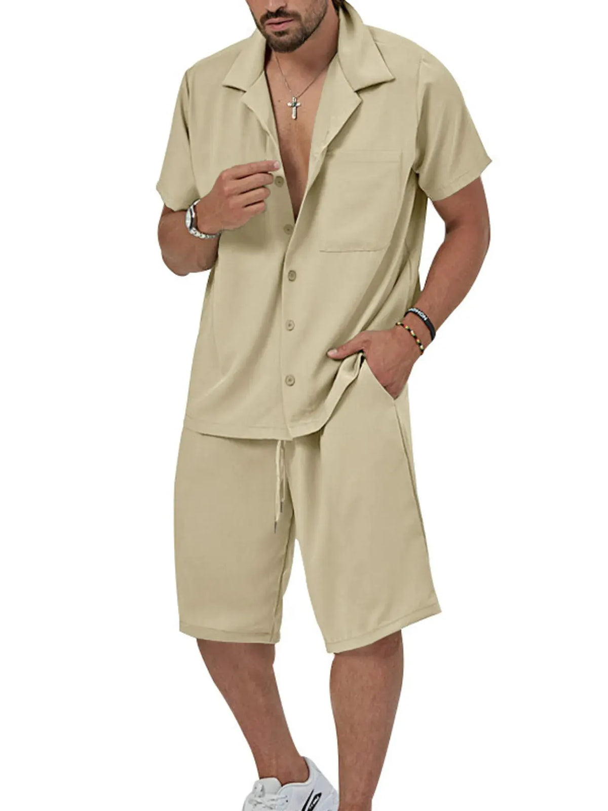 Men's Plus Size Button Up Short Sleeve Shirt and Shorts Set by Trendsi