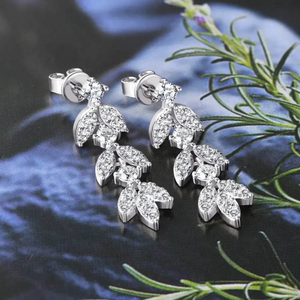925 Sterling Silver Moissanite Leaf Earrings by Partner Label