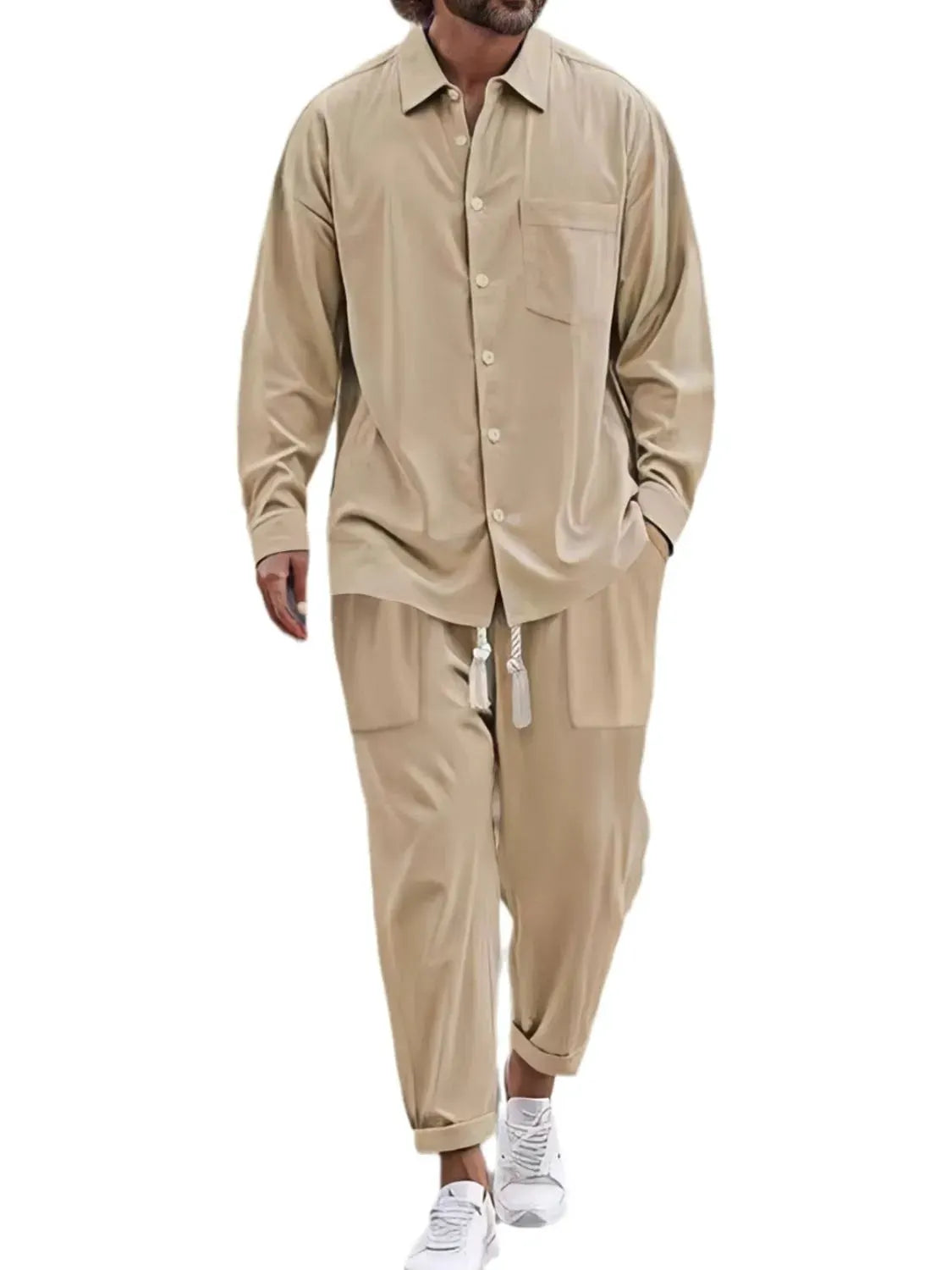 Men's Button Down Long Sleeve Shirt and Pants Set by Trendsi