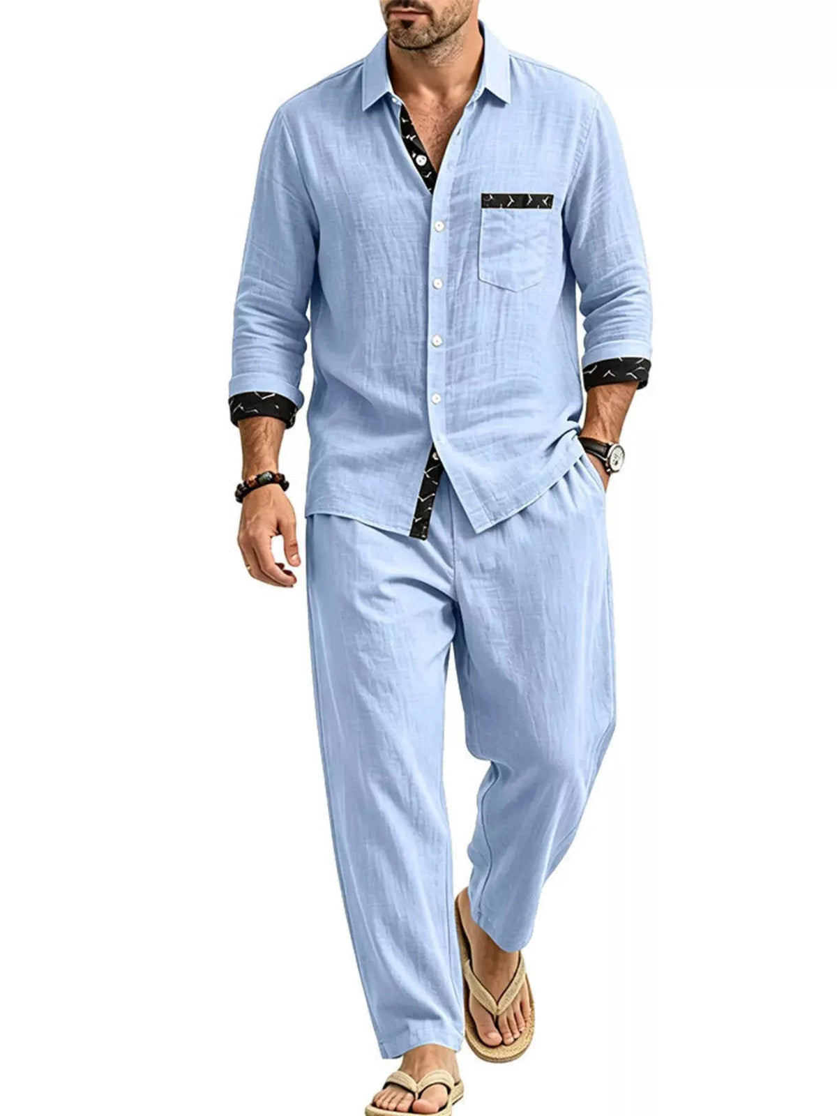 Men's Full Size Casual Button Up Shirt and Pants Two-Piece Set Plus Size by Trendsi