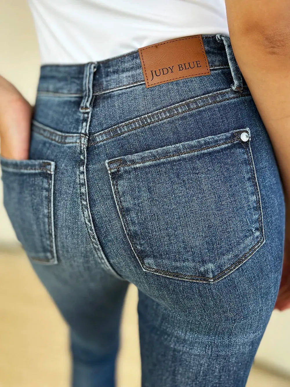 Judy Blue Full Size Mid Waist Distressed Slim Jeans by Judy Blue