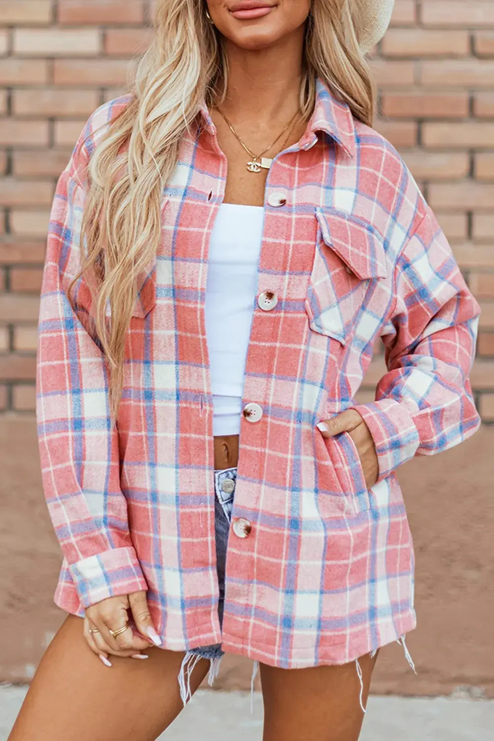 Plaid Button Up Long Sleeve Shacket by Partner Label
