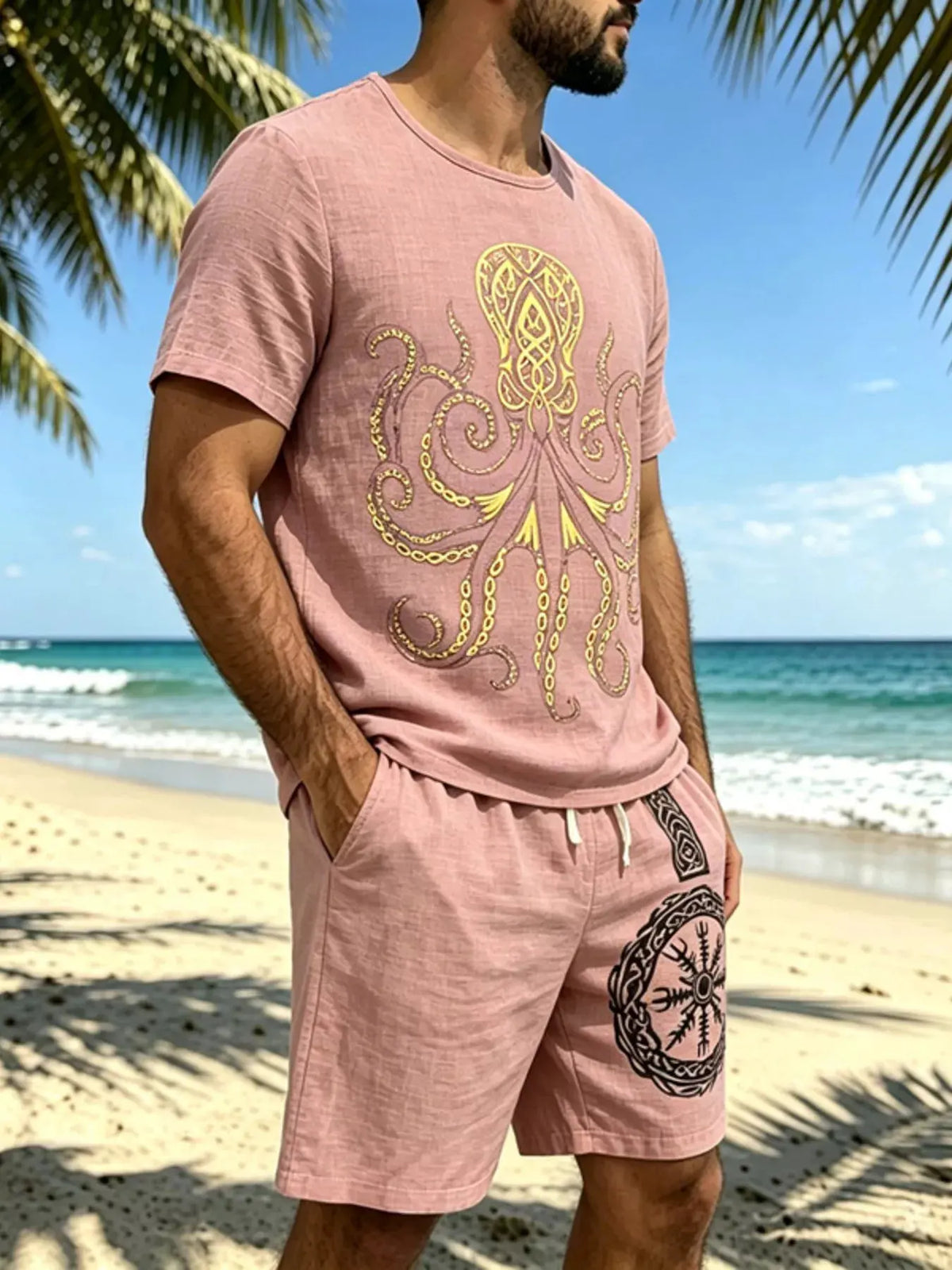 Men's Full Size Round Neck Tee and Shorts Set Plus Size by Trendsi