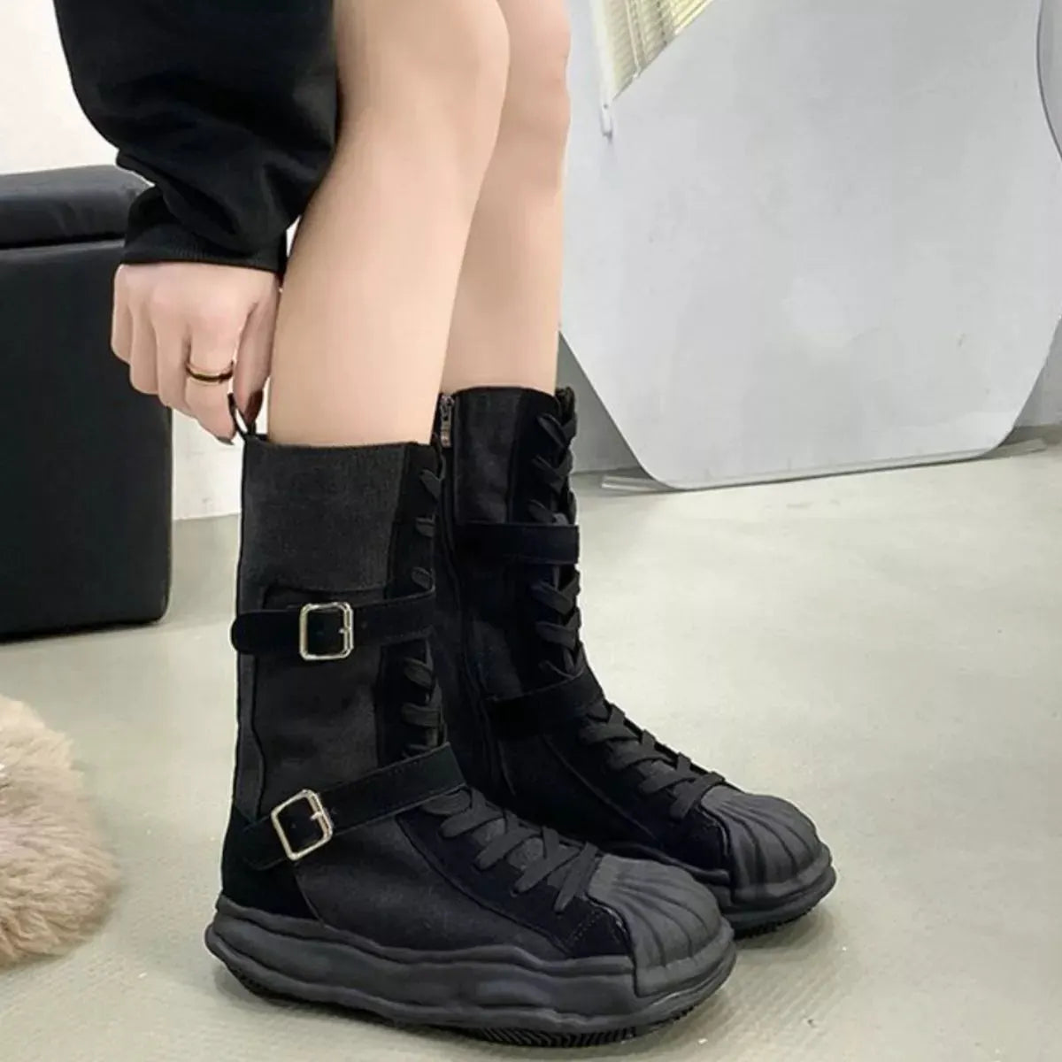 Buckled Lace Up Boots by Partner Label