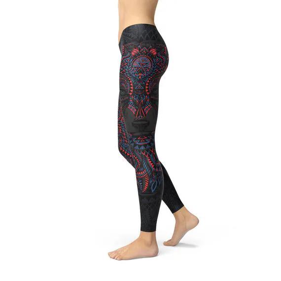 Womens Oriental Black Wolf Leggings by Maroon Sooty