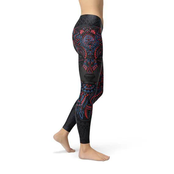 Womens Oriental Black Wolf Leggings by Maroon Sooty