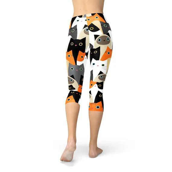 Womens All Over Print Cats Capri Leggings by Maroon Sooty