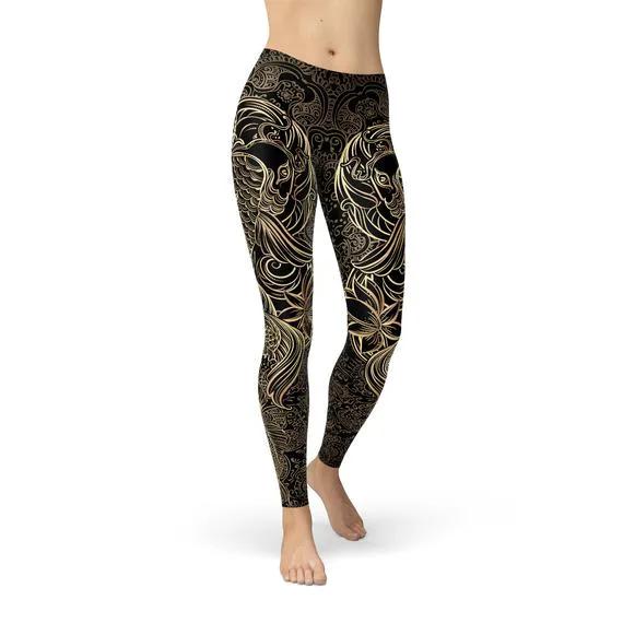 Womens Koi Fish Black Leggings by Maroon Sooty