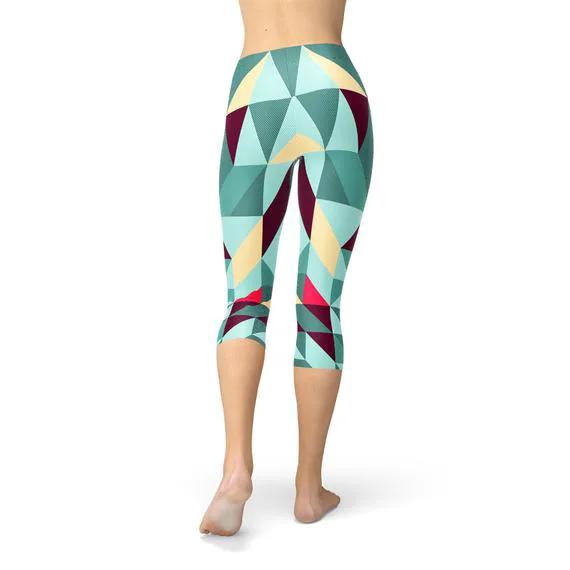 Womens Capri Leggings w/ Geometric Triangles by Maroon Sooty