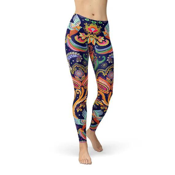 Womens Ornamental Blue Paisley Leggings by Maroon Sooty