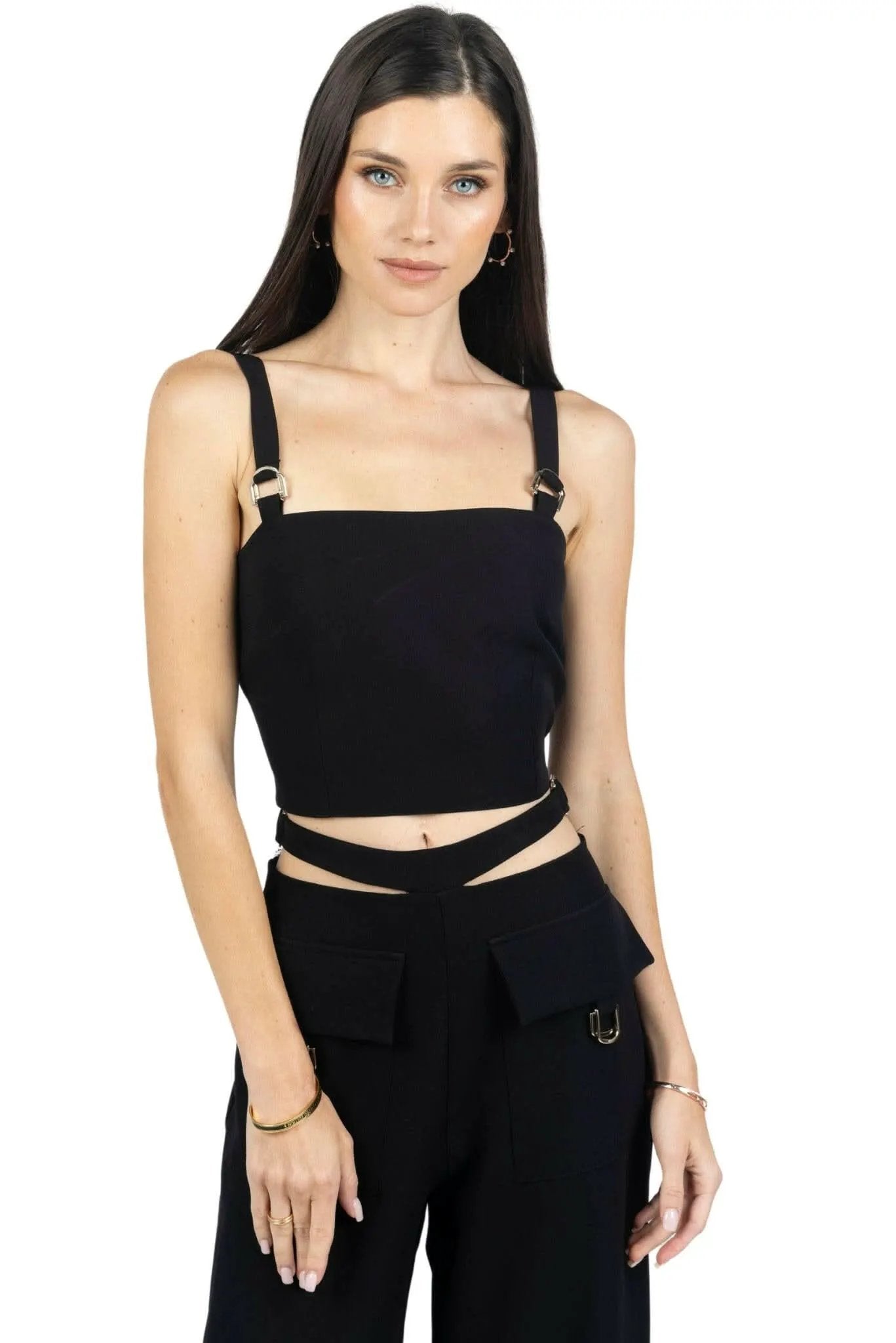Kim Cropped Top With Buckles in Black by Akalia