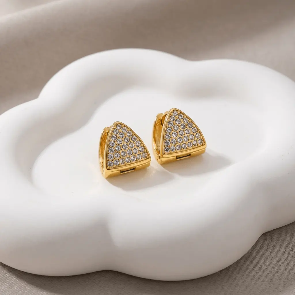 Luna Waterproof Dainty Triangle Zircon Pave Stud by Akalia