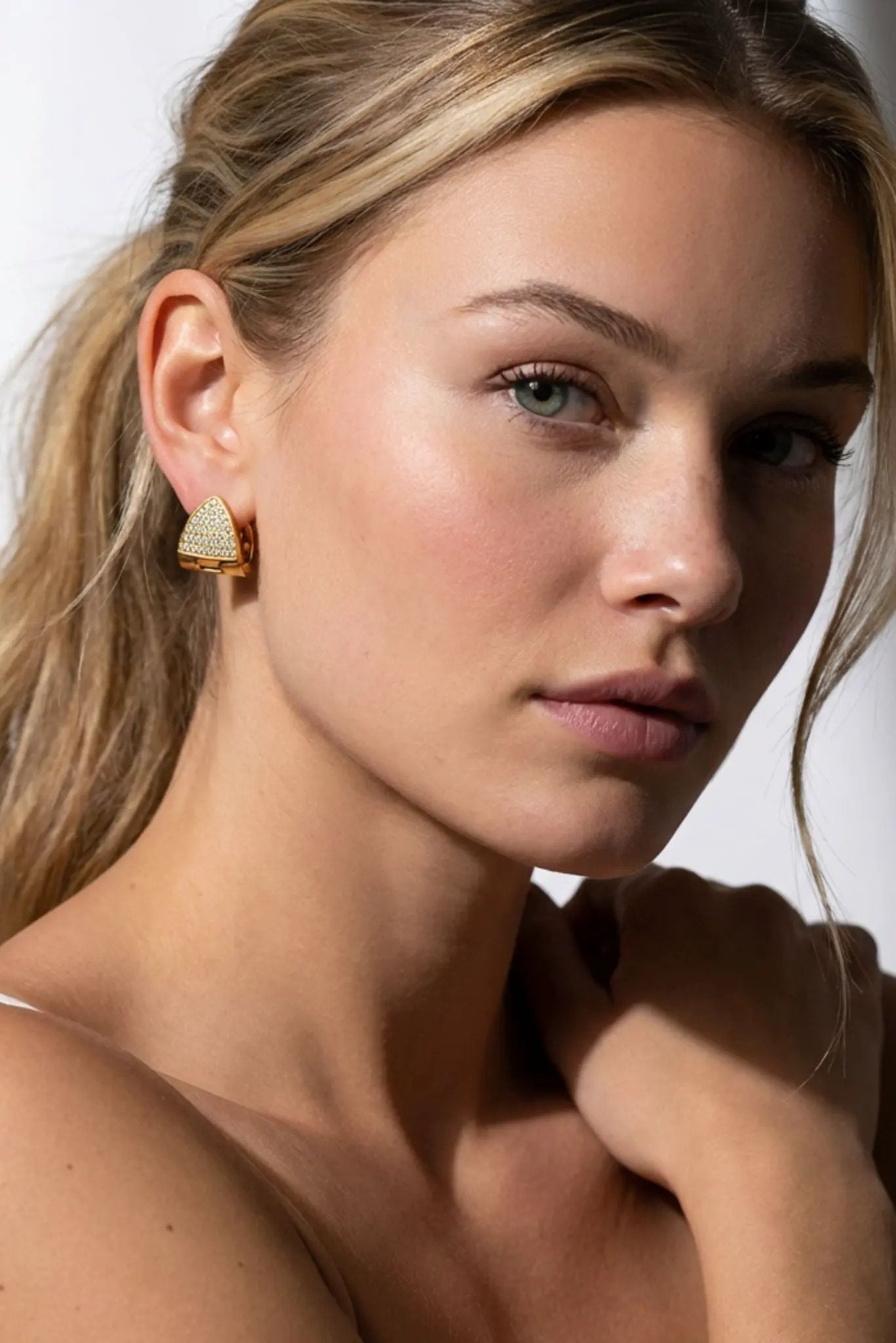 Luna Waterproof Dainty Triangle Zircon Pave Stud by Akalia
