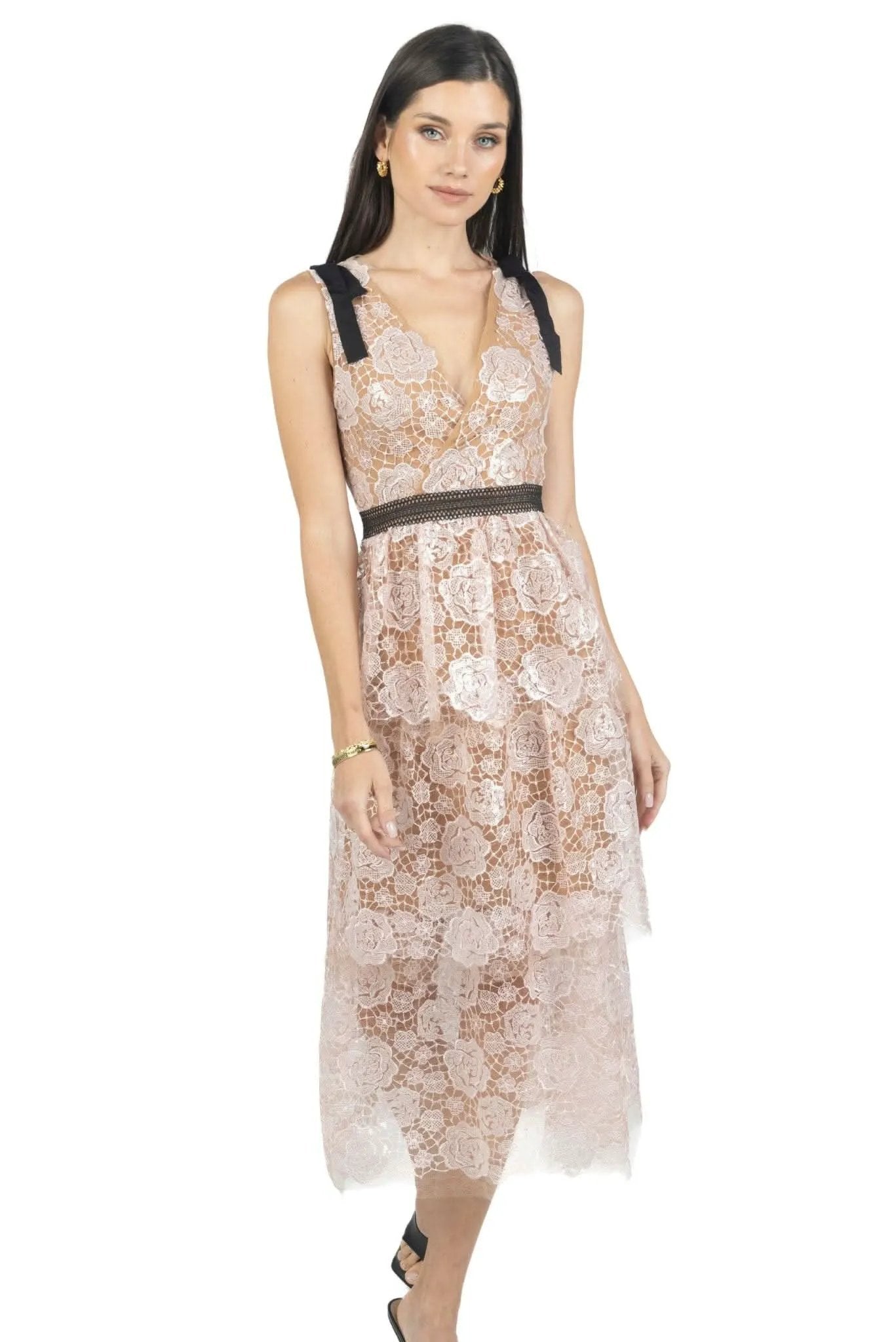 Natalia Pink Sequined Guipure Lace Dress by Akalia
