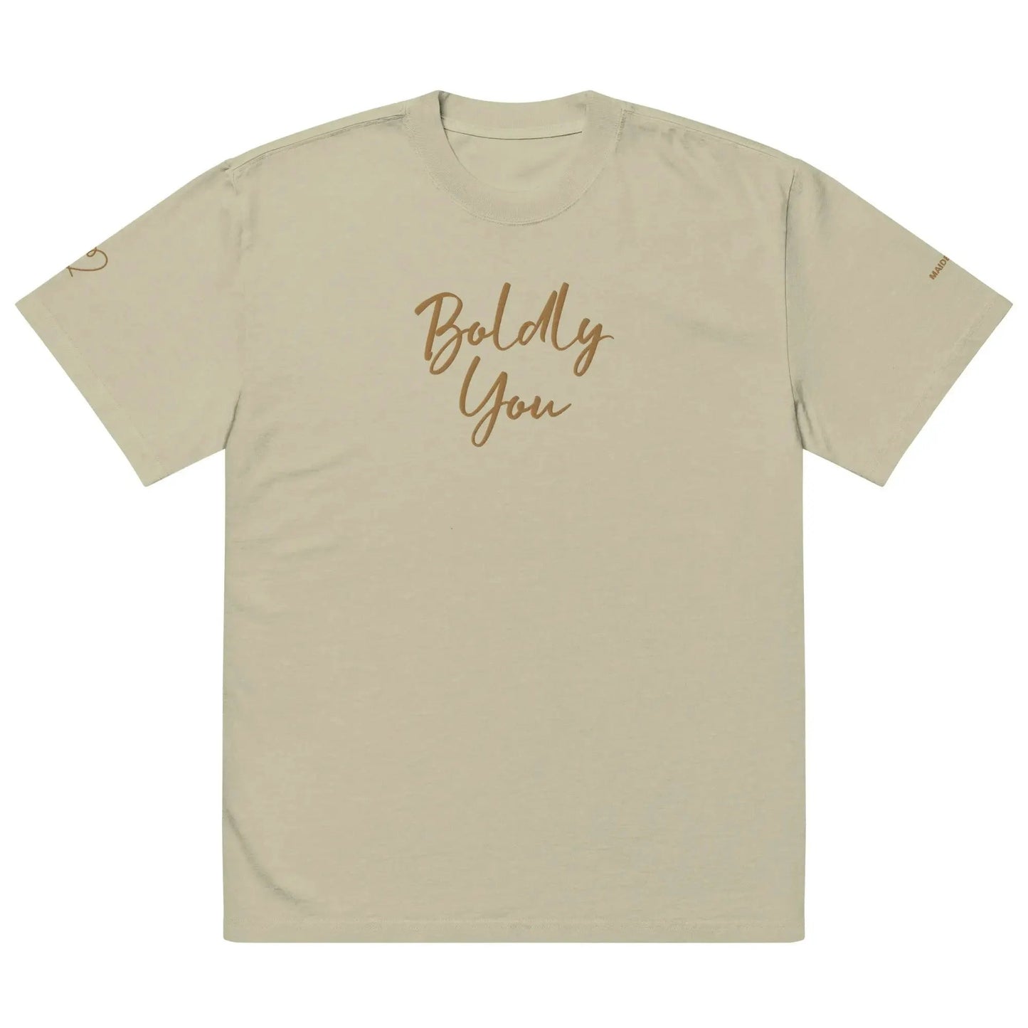 Boldly You Oversized faded t-shirt with Old Gold Embroidery | Oversized T-shirt by Maiden-Art