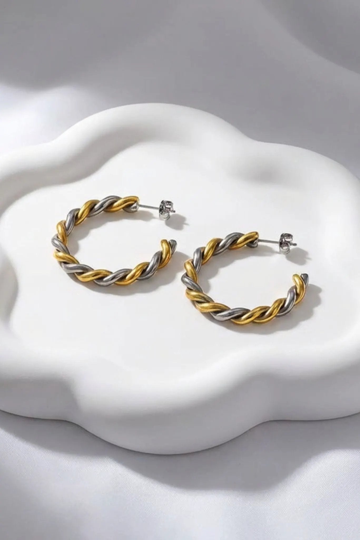 Paloma Waterproof Two-Tone Chunky Rope Hoop Earring by Akalia