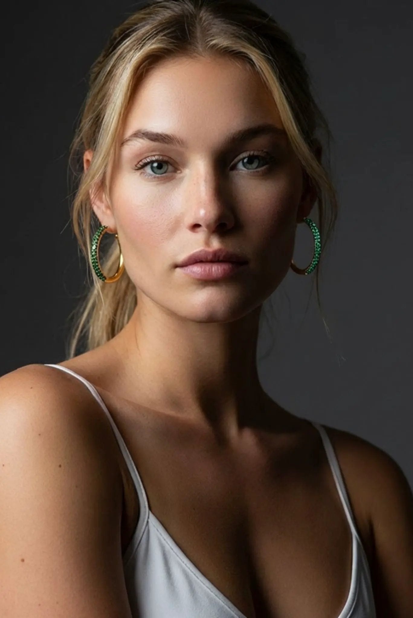 Paloma Waterproof Two-Tone Emerald Chunky Rope Hoop Earring by Akalia