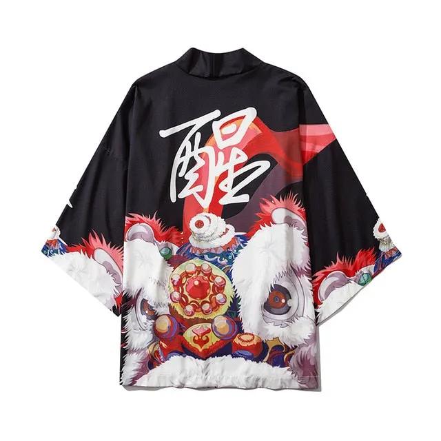 Japan Style Clothes Men Summer Streetwear Cat Print Kimono Cardigan Mandarin Robe Men Unisex Japanese Trend Kimonos by Vimost Shop