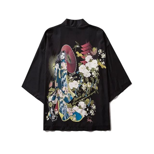 Japanese Style Cat Samurai Kimono Streetwear Men Women Cardigan Japan Harajuku Anime Robe Anime Clothes by Vimost Shop