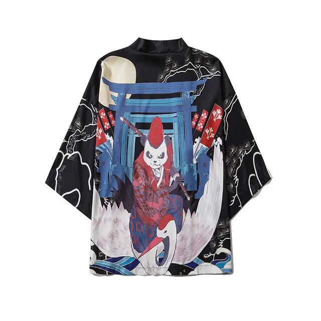 Men Women Chinese Style Anime Panda Samurai Kimono Streetwear Cardigan Japanese Robe Female Clothing by Vimost Shop