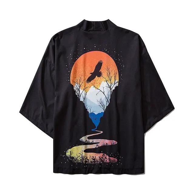 Japanese Crow Print Kimonos Streerwear Yukata Women Haori Harajuku Kimono Robe Cardigan Men Red Asian Clothes by Vimost Shop
