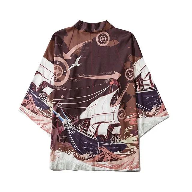 Japanese Crow Print Kimonos Streerwear Yukata Women Haori Harajuku Kimono Robe Cardigan Men Red Asian Clothes by Vimost Shop